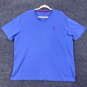 Caribbean Supima Cotton V-Neck T-Shirt Blue Embroidered Parrot Mens XL